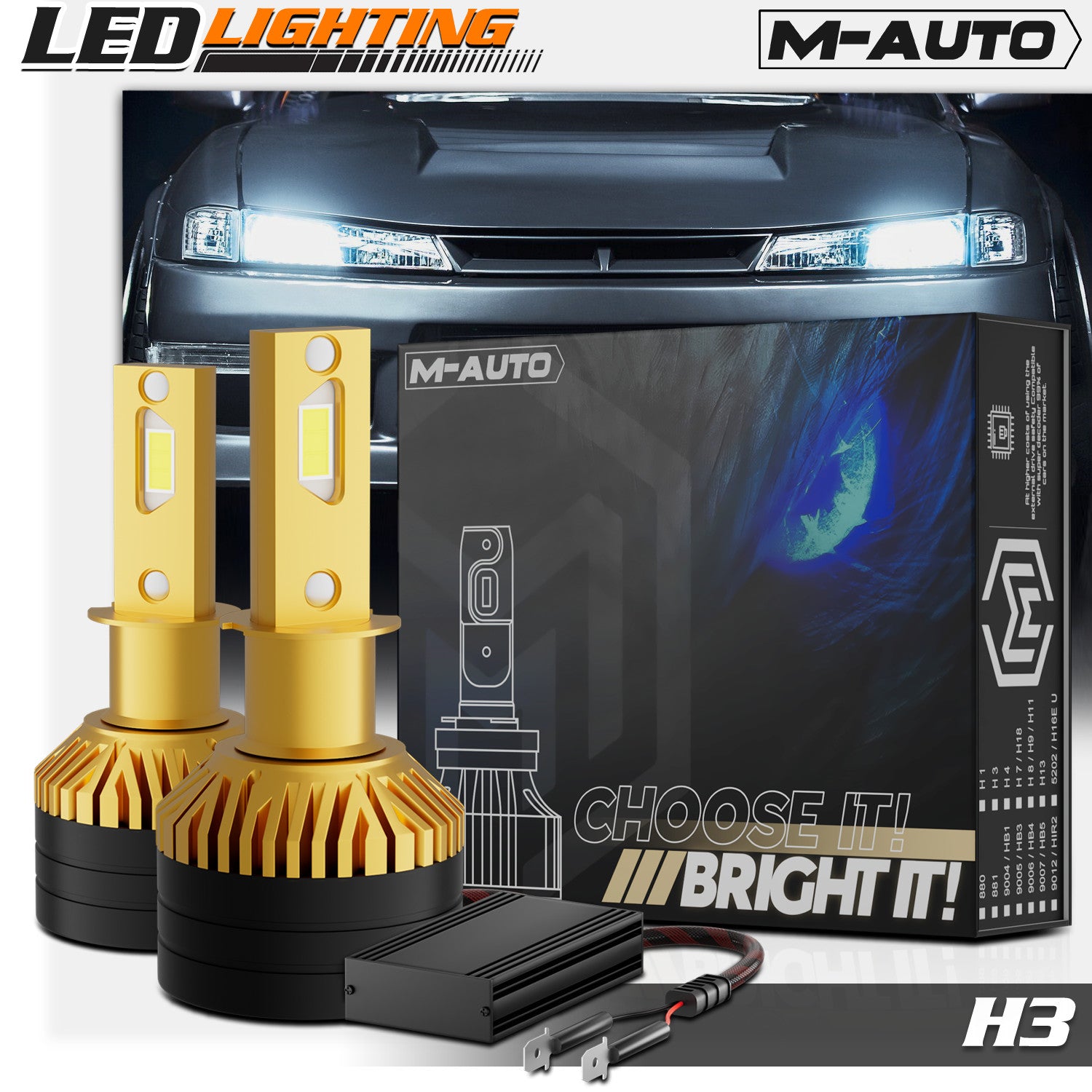 H3 6500K LED Headlight Bulb Pair