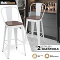 Set of White Bar Stools with Wooden Seat