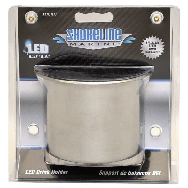 Shoreline Boat Cup Holder Blue LED 3 3/8 Inch Stainless by Shoreline