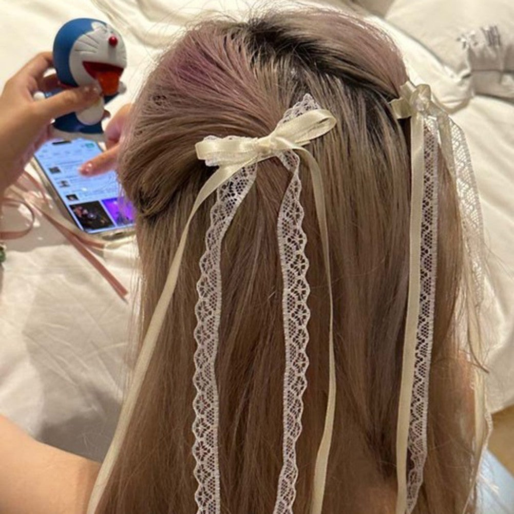 White Lace Bow Hairpin for Women