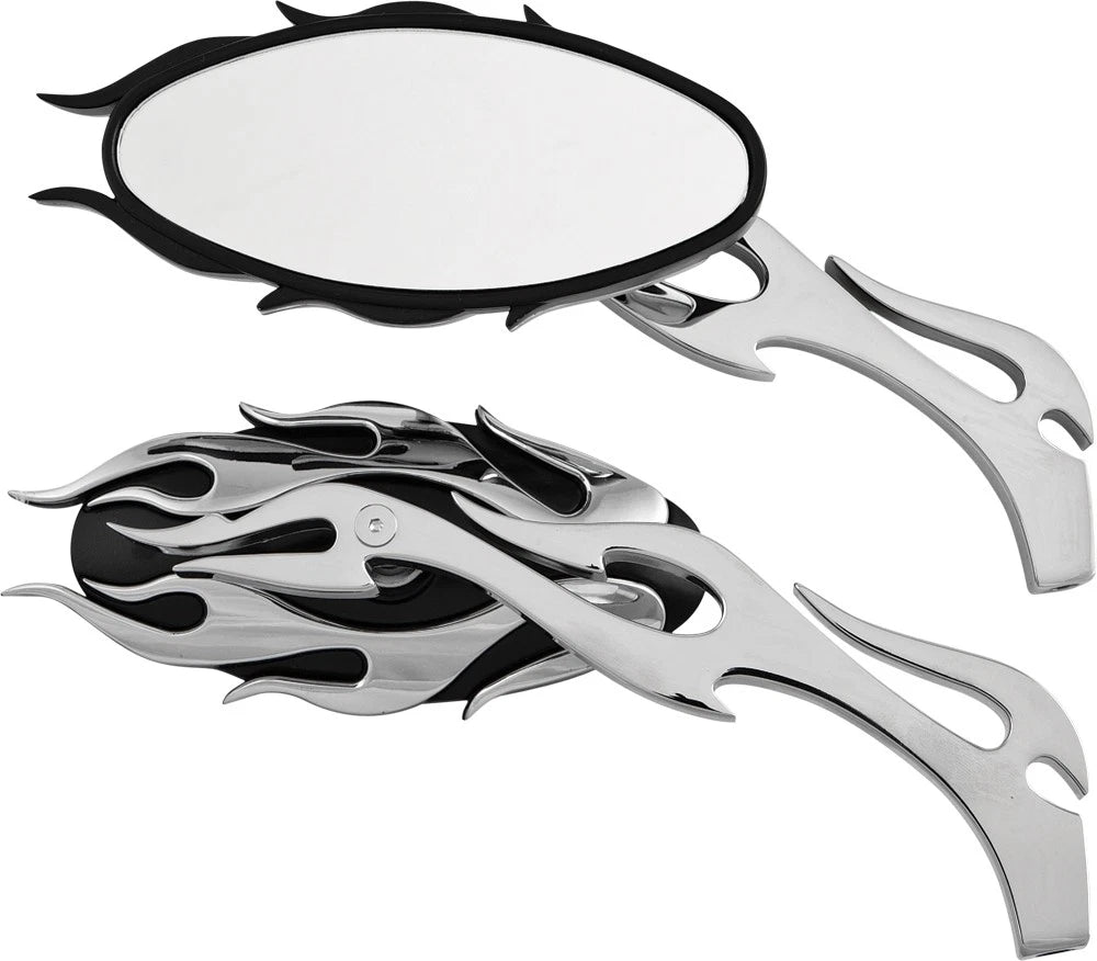 Harddrive Flame Side Mirrors With Chrome Finish – Fits Harley