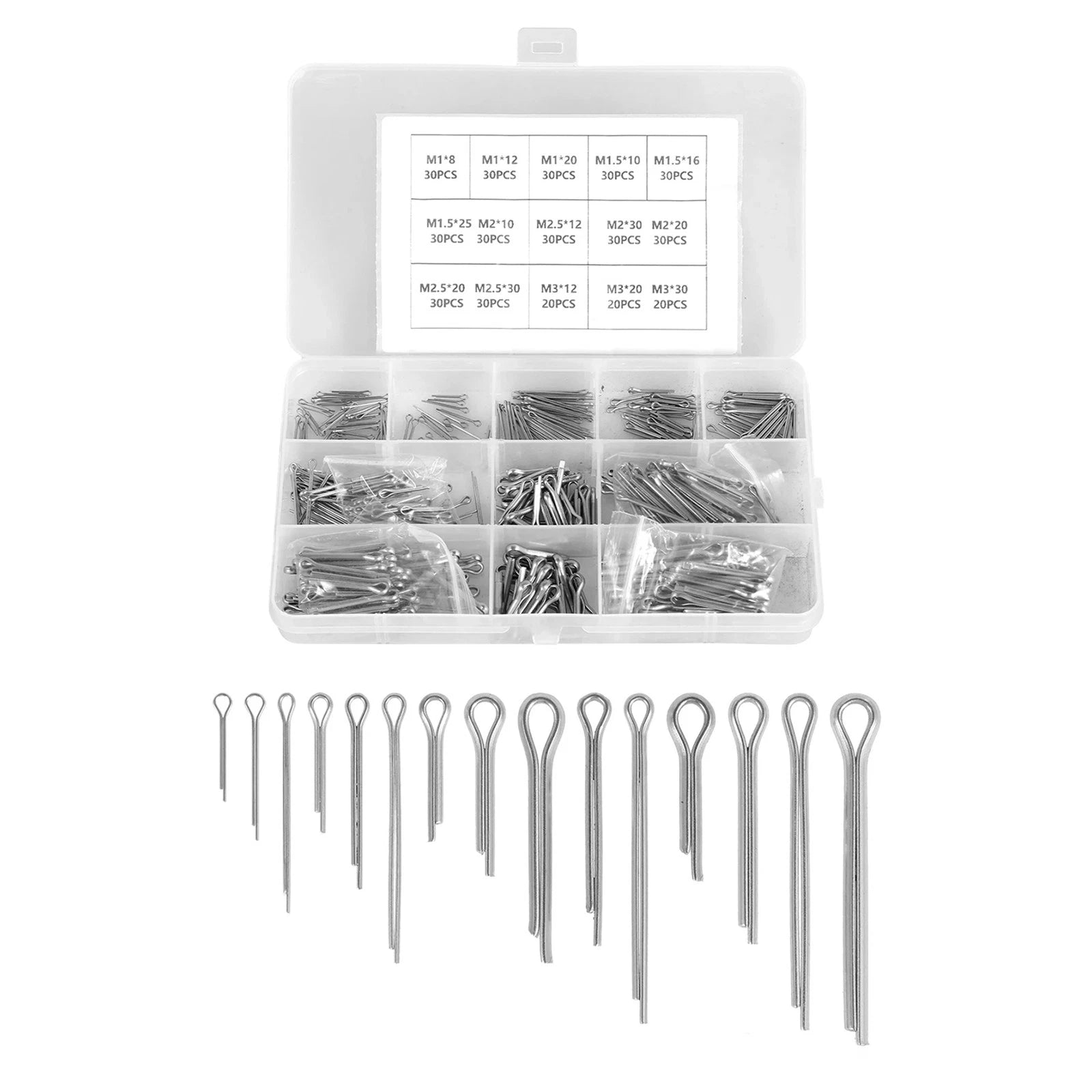 15 Kinds Stainless Steel Split-cotter Pins Assortment Kit M1 - M3 New