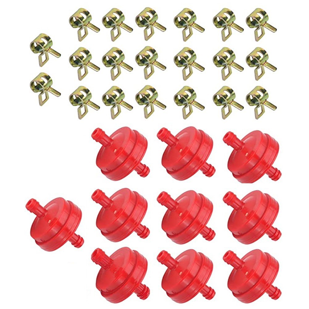Red Inline Fuel Filter with Hose Clamps