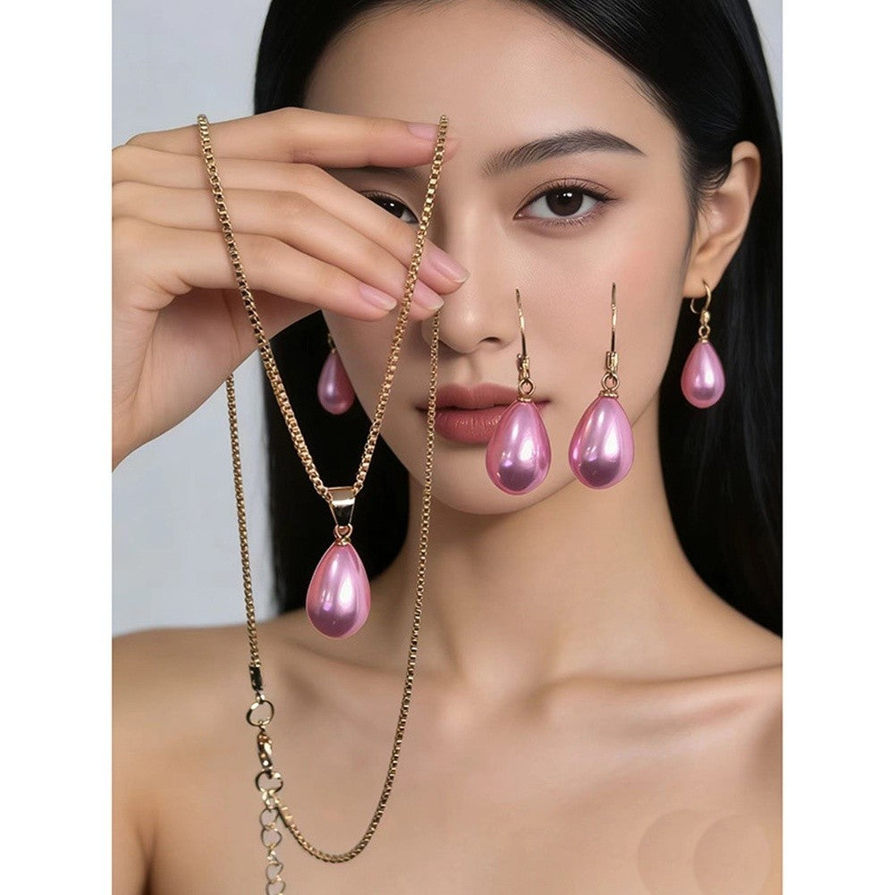 Choker Necklace with Pearl Drop Earrings