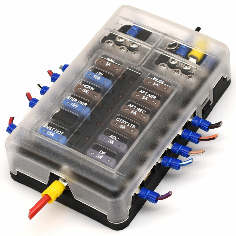 Boat Fuse Block Cover 12 Position Black Clear