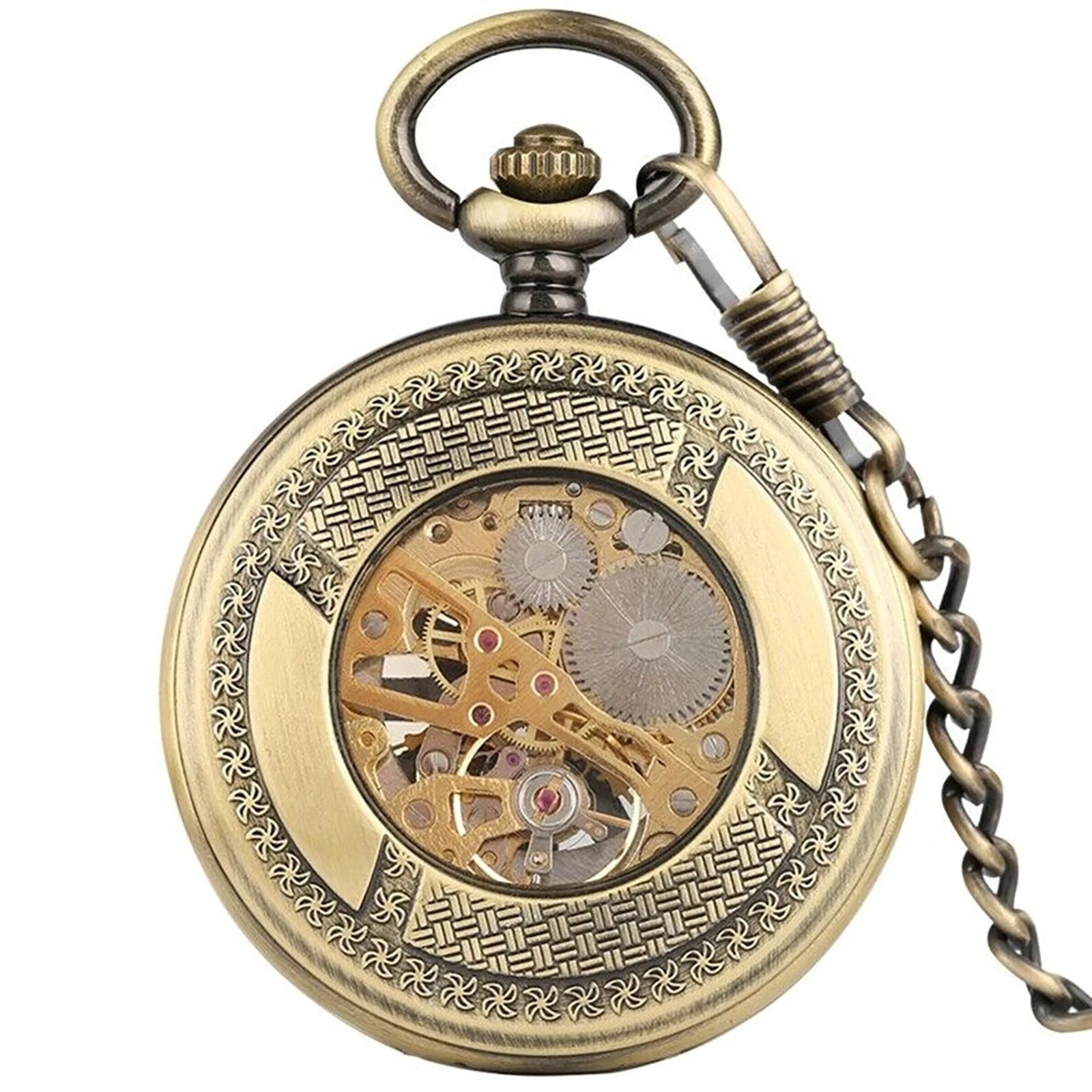Mens Luxury Vintage Mechanical Alloy Skeleton Roman Numeral Pocket