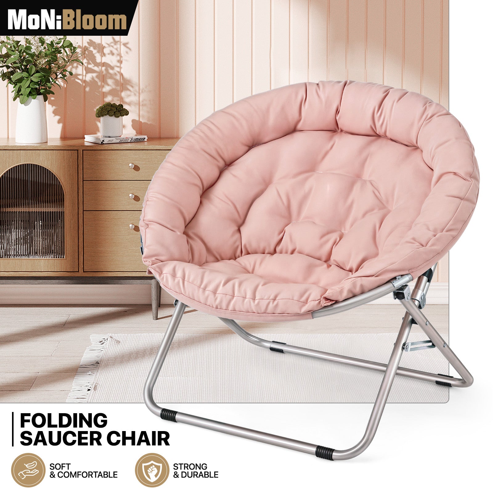 Pink Foldable Saucer Chair Comfy Accent Lounge Chair So