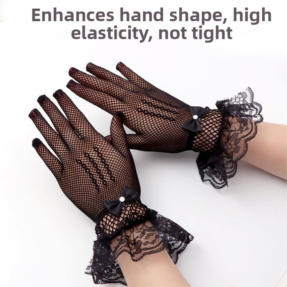 Bridal Short Finger Gloves Lace and Rhinestone