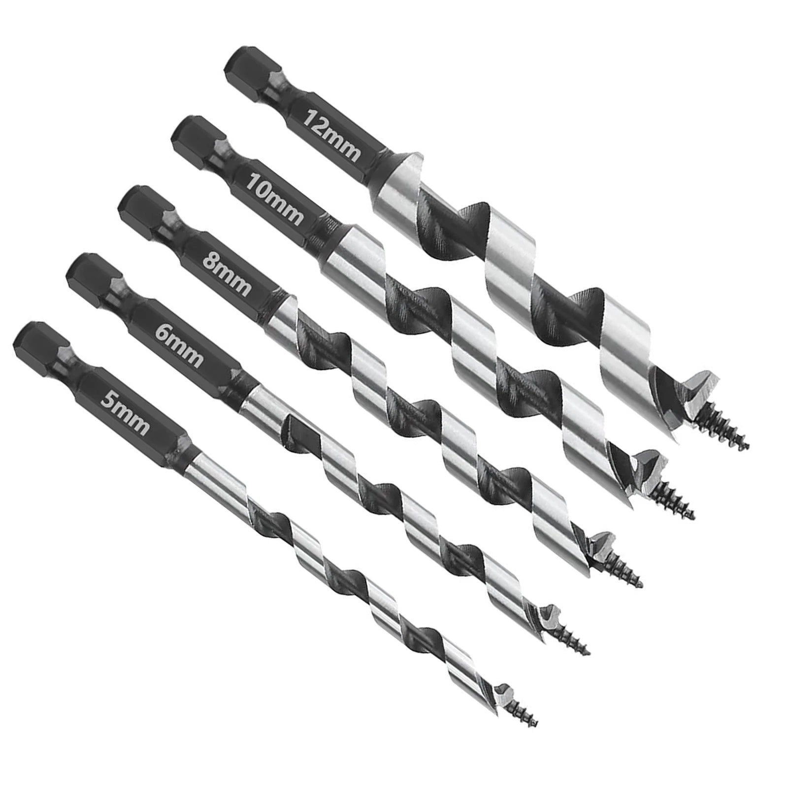 5-piece Set Auger Bits 1/4" Hex Shank 5-12mm For Soft Hard Wood Low