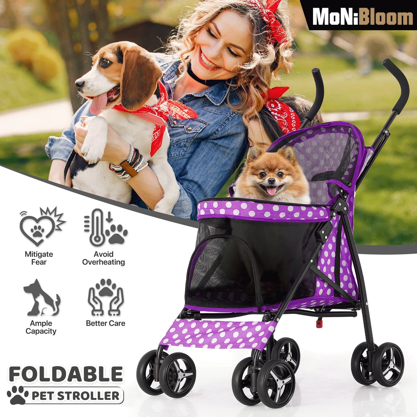 Pet Dog Stroller Travel Carrier with 4 Wheels