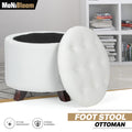 17" White Round Storage Ottoman
