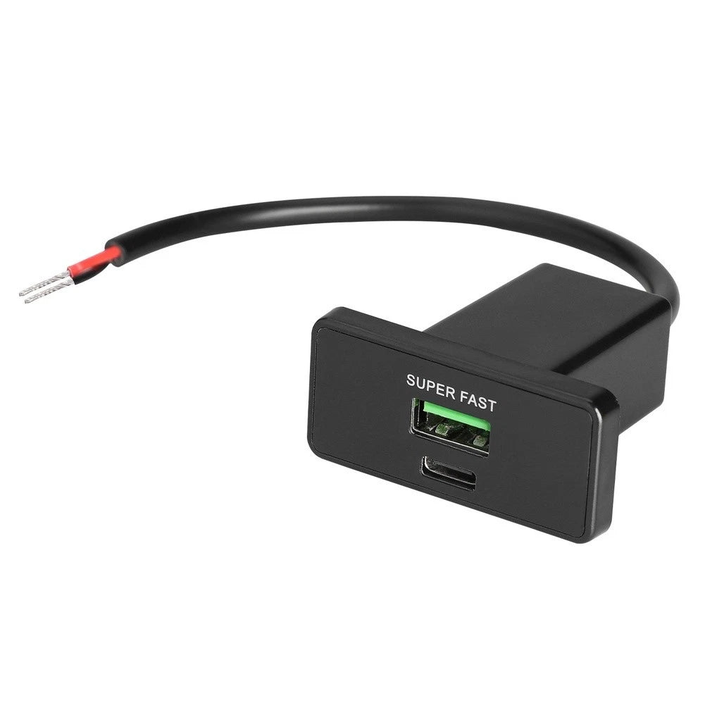 Car Charger 12V 24V Square Style With Type-c And Usb For Qc3.0 And Pd