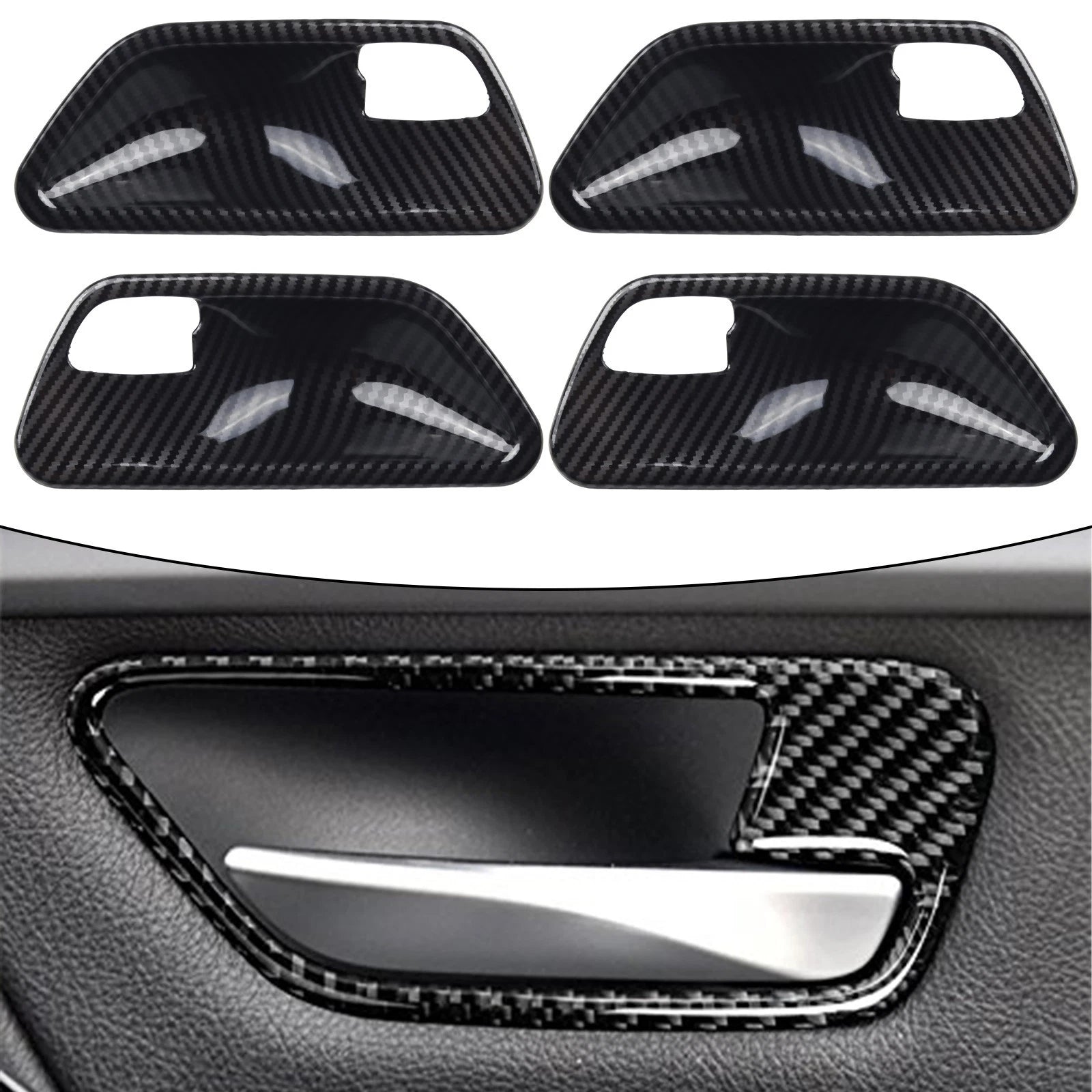 4pc Carbon Look For Interior Door Handle Bowl Cover For 3 4 Series