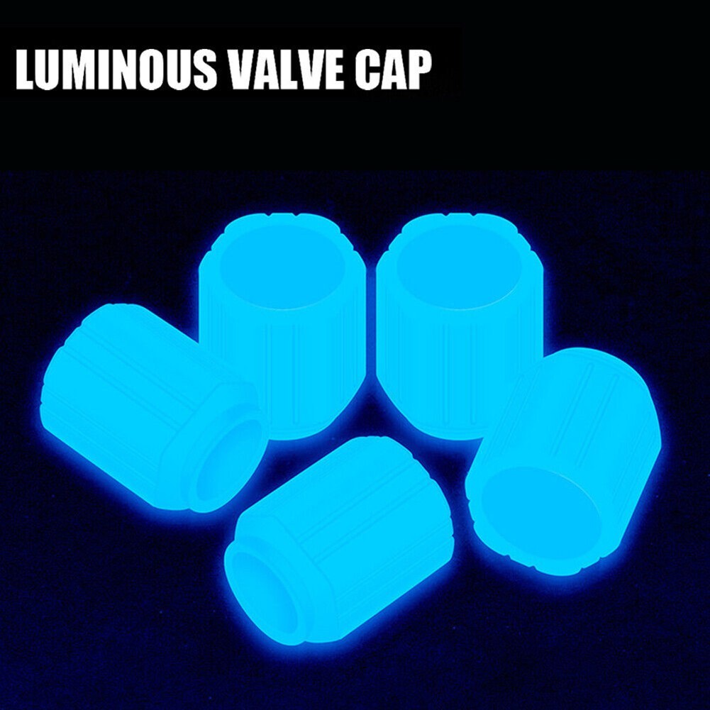 Tire Valve Covers Blue Luminous 4pcs