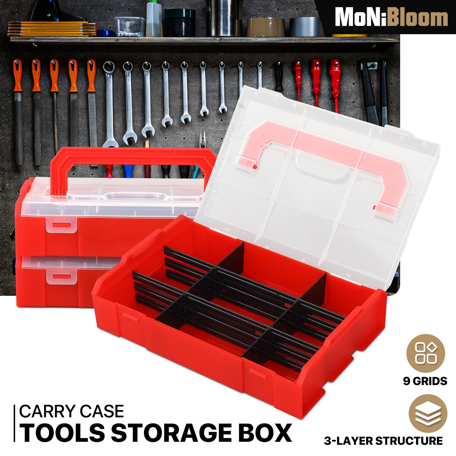 9 Grids Red Tool Storage Box