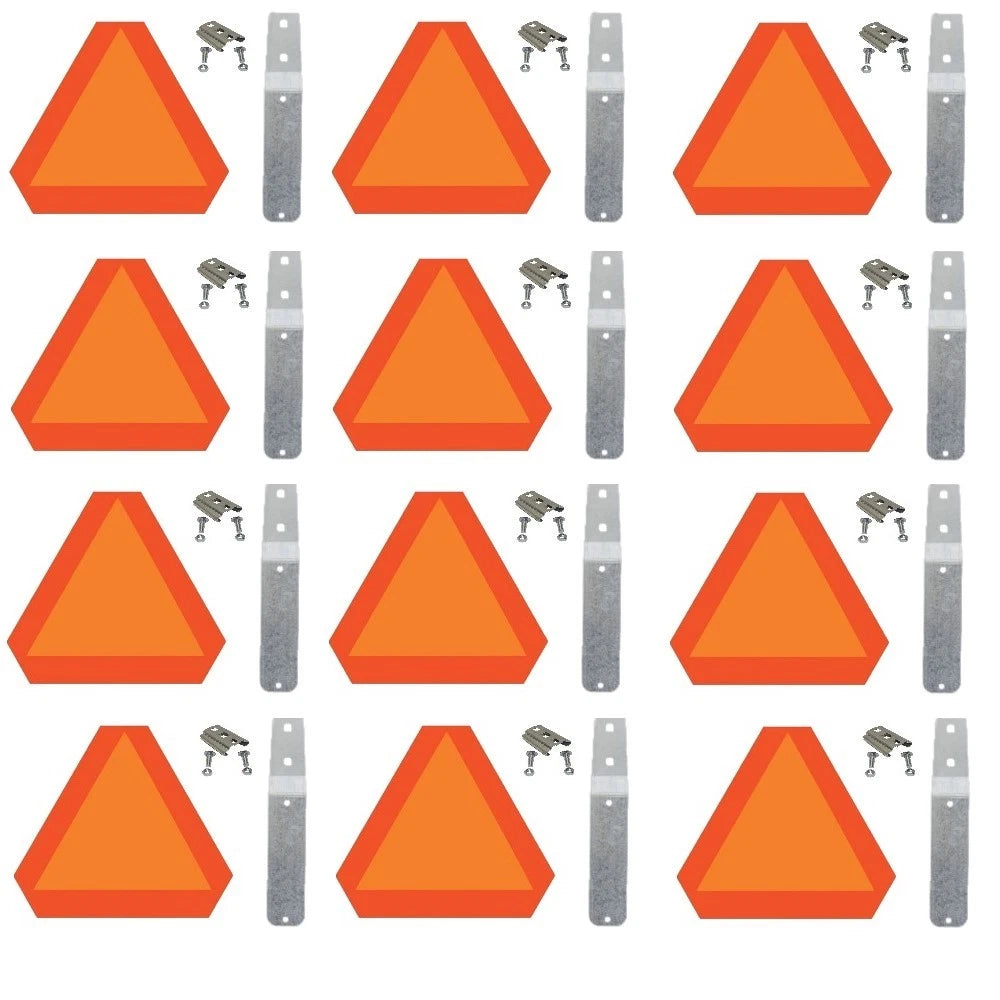Set Of 12 Slow Moving Signs W/ Mounting Blades Sockets & Bolts