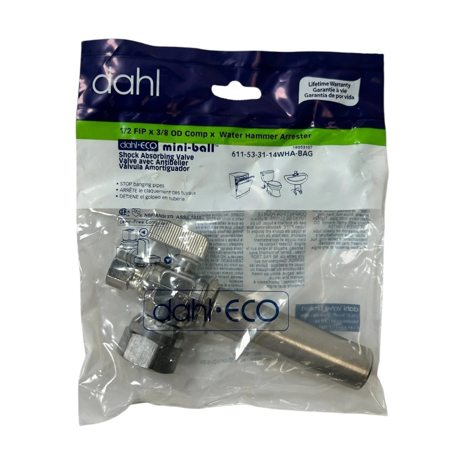 Dahl 61153-31-14wha<wbr/>-bag, 1/2'' Fip X 3/8'' Shock Absorbing
