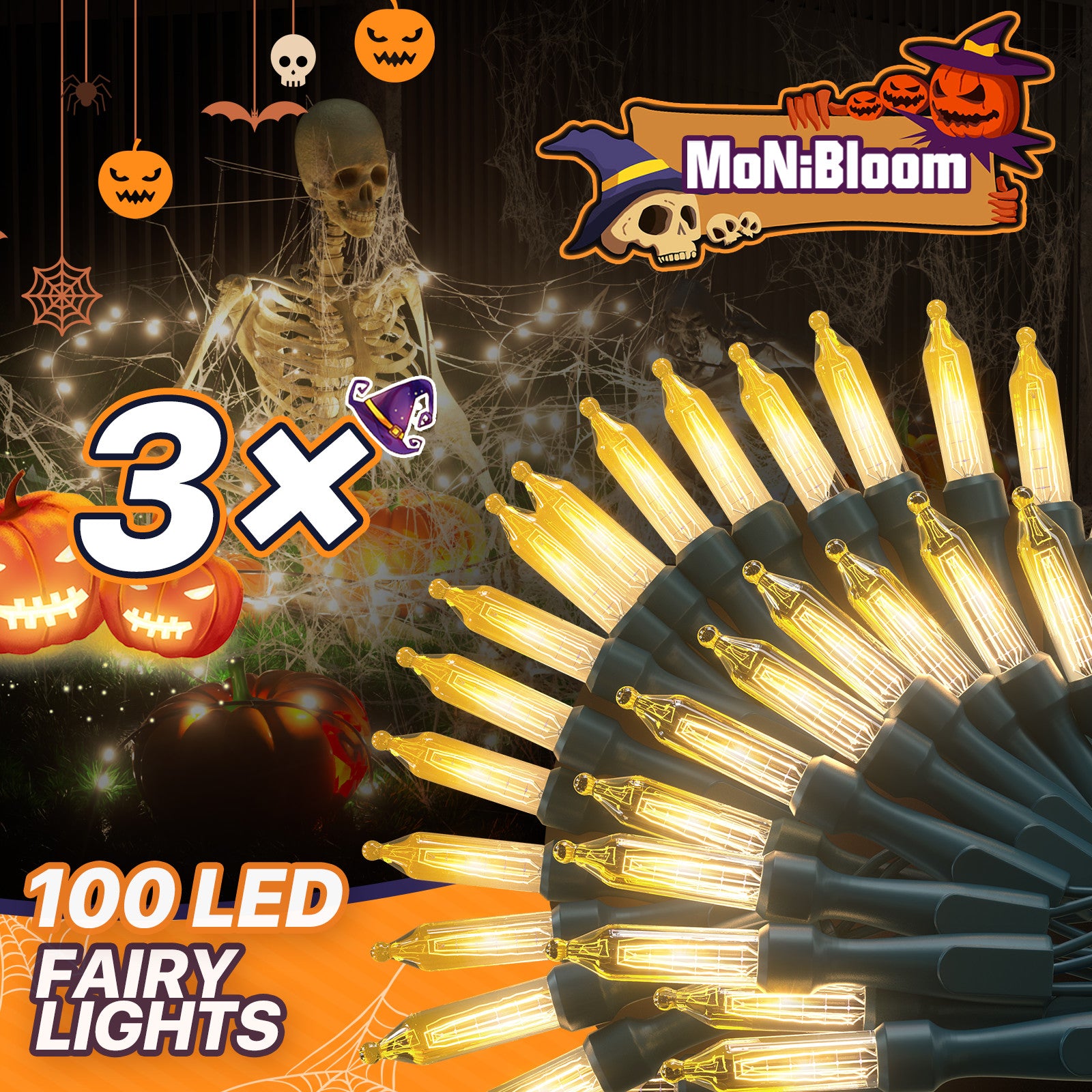 3 Pack 100 LED Plug-In Christmas Fairy Lights