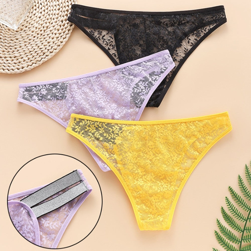 Men Sheer Briefs Jacquard Underpants Low Rise