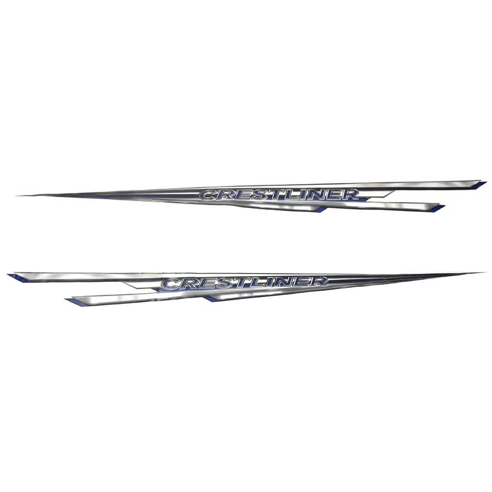 Crestliner Boat Decal Vision Silver Blue Stickers Set of 2 by Crestliner