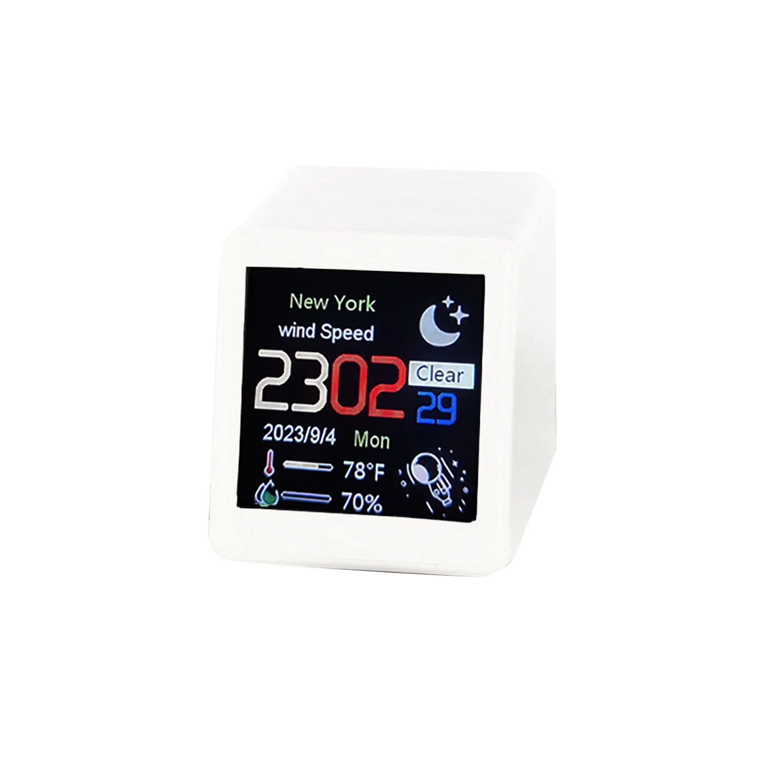 White Smart Desktop Clock Wifi Weather Clock 1.5" Screen Temperature
