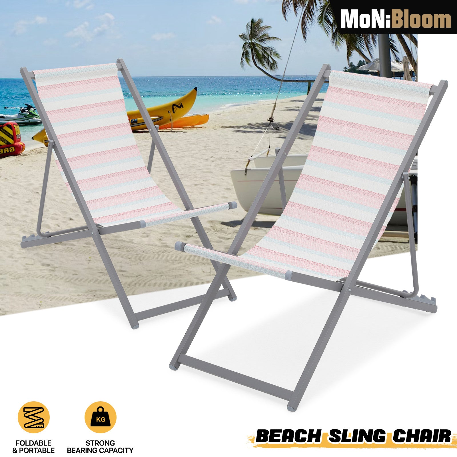 Folding Beach Sling Chair Set for Pool Lounge