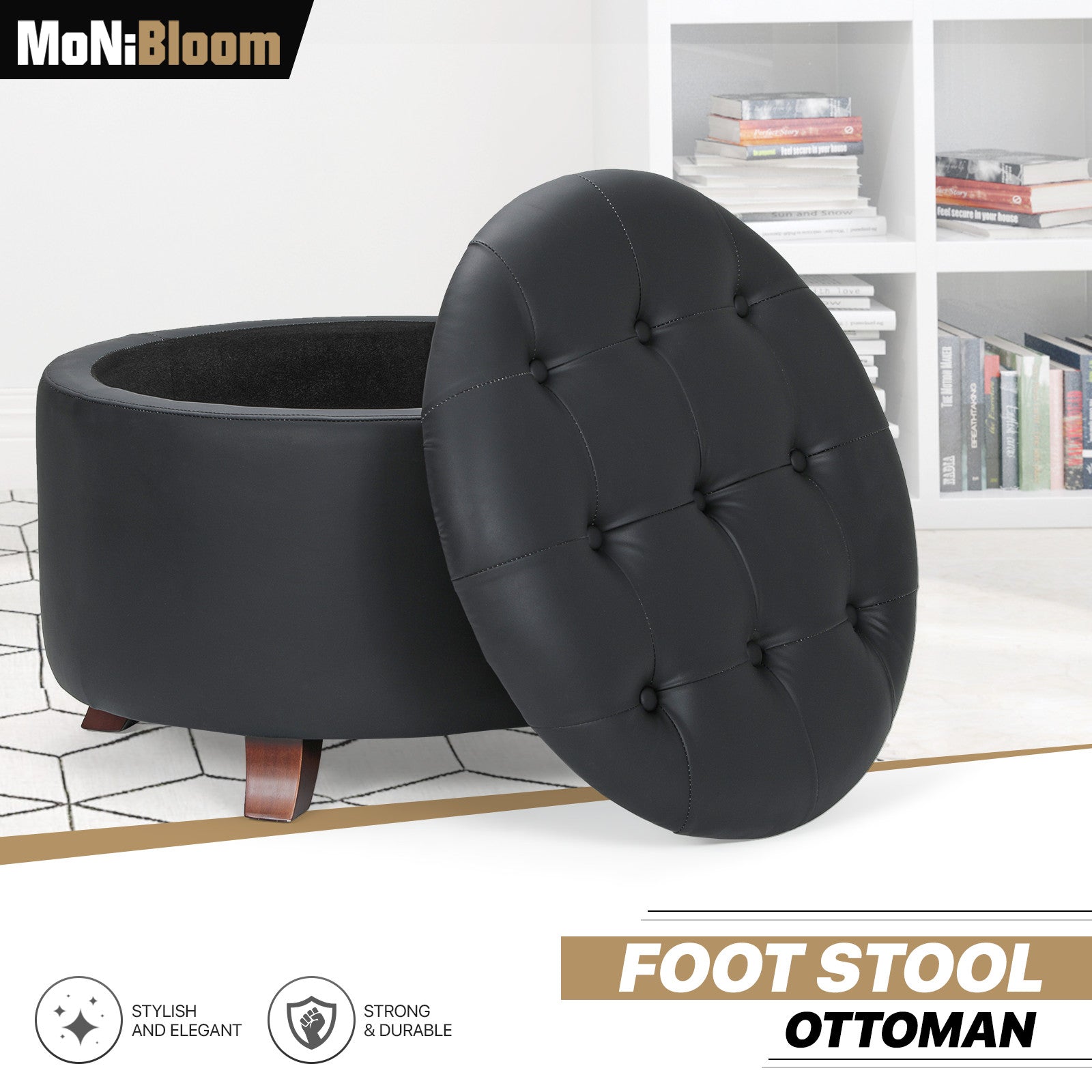 17" Round Storage Ottoman in PU Leather