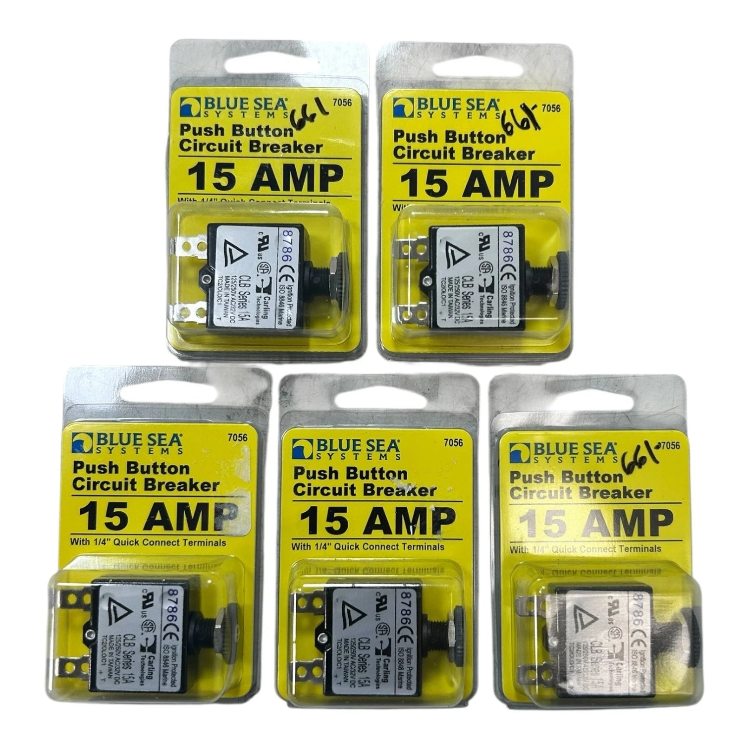 Blue Sea Systems 7056, Push Button Circuit Breaker 15 Amp - 5 Pack