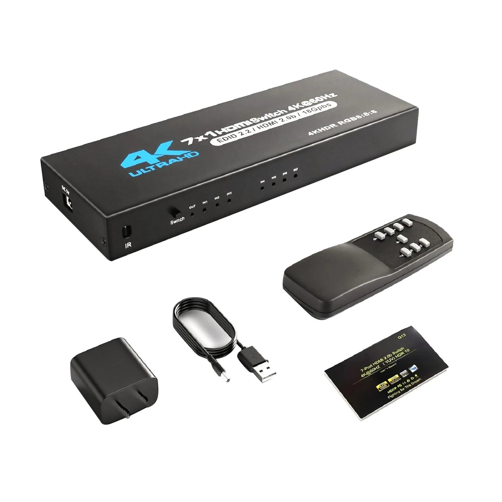 7 In 1 Out Hdmi2.0 Switcher With Ir Remote 4k@60hz Hdmi 2.0 7x1