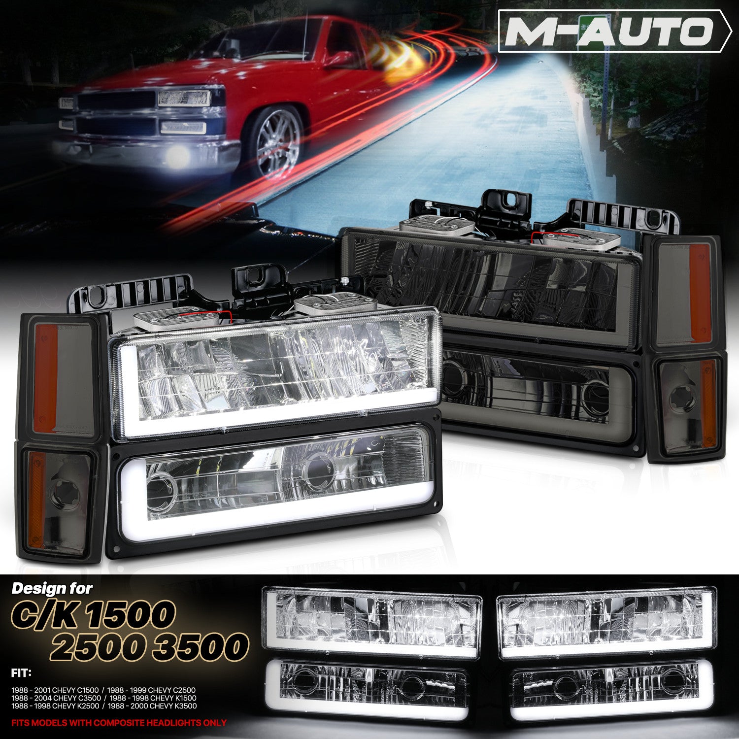 Smoked [DRL LIGHT BAR+LED BULB] Headlight Corner Lamp f