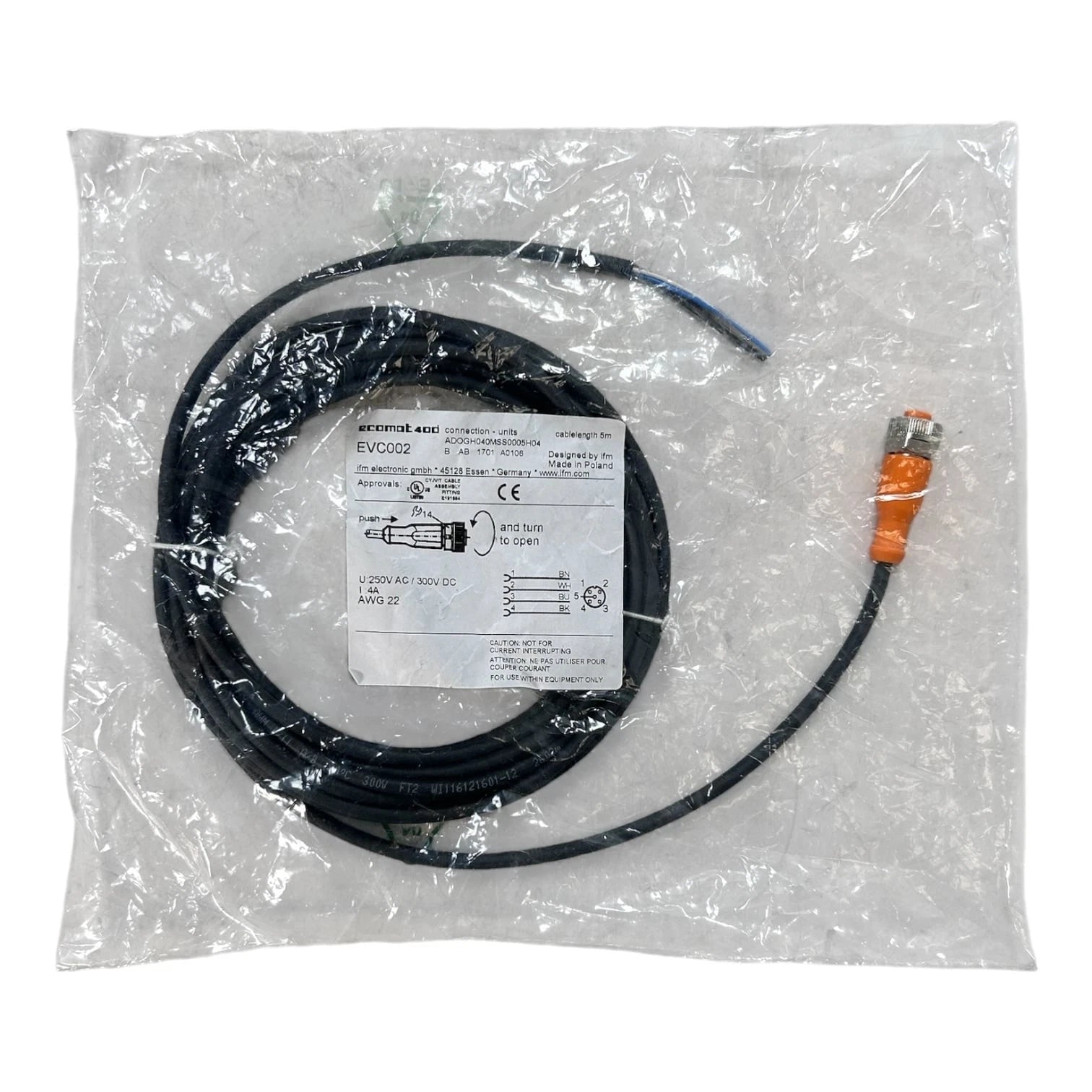 Ifm Evc002 Ecomat 400 M12 4-pin Female Sensor Cable | Hook & Hull Co