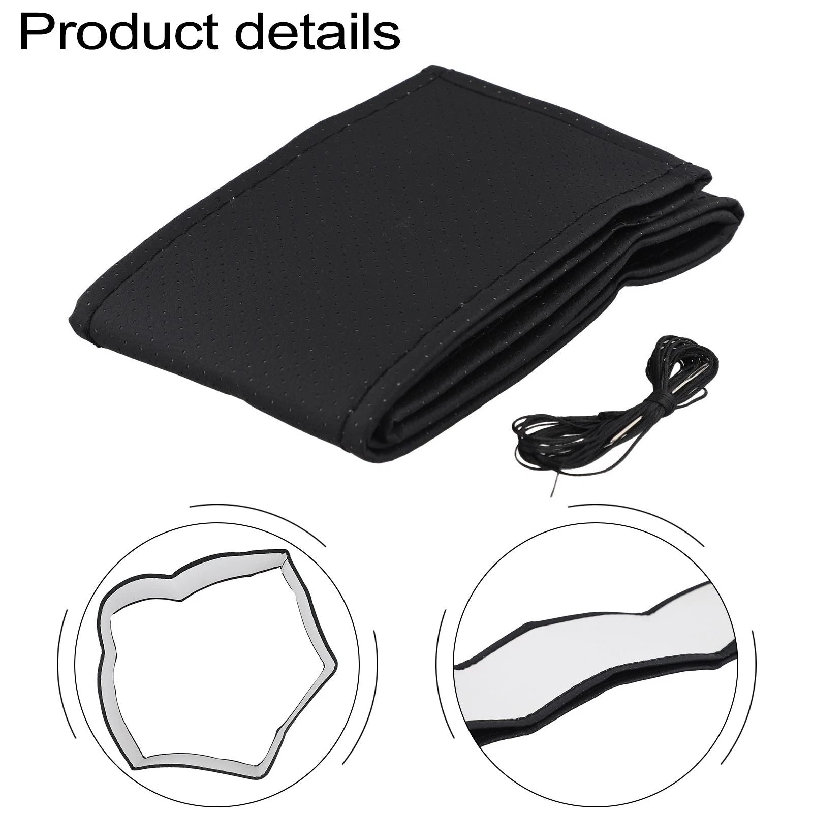 Car Truck Leather Steering Wheel Cover With Needles And Thread Black
