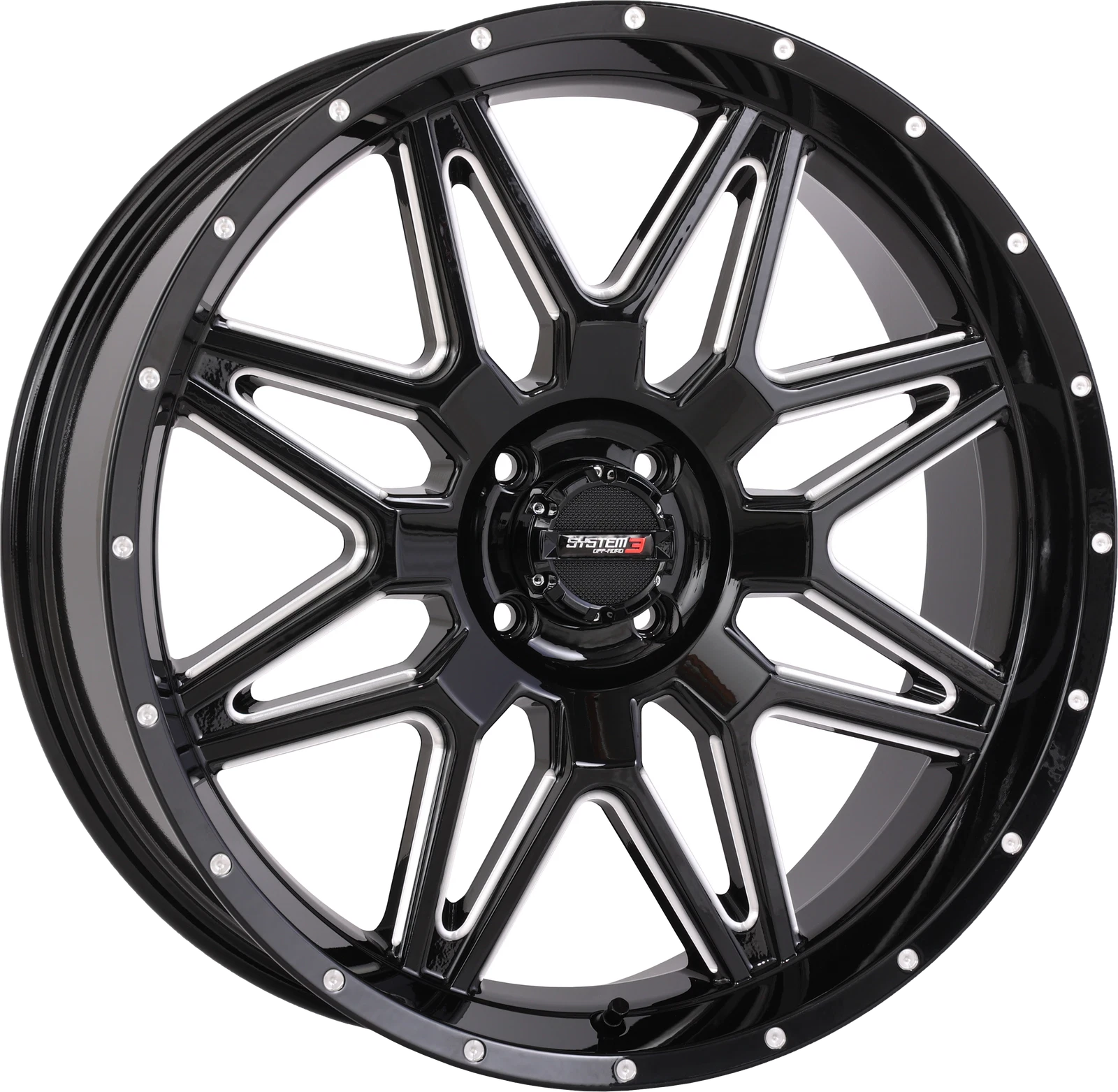 System 3 St7 Wheel 20x7 4+3 +10mm 4/110 Gloss Black Milled For Atv/utv