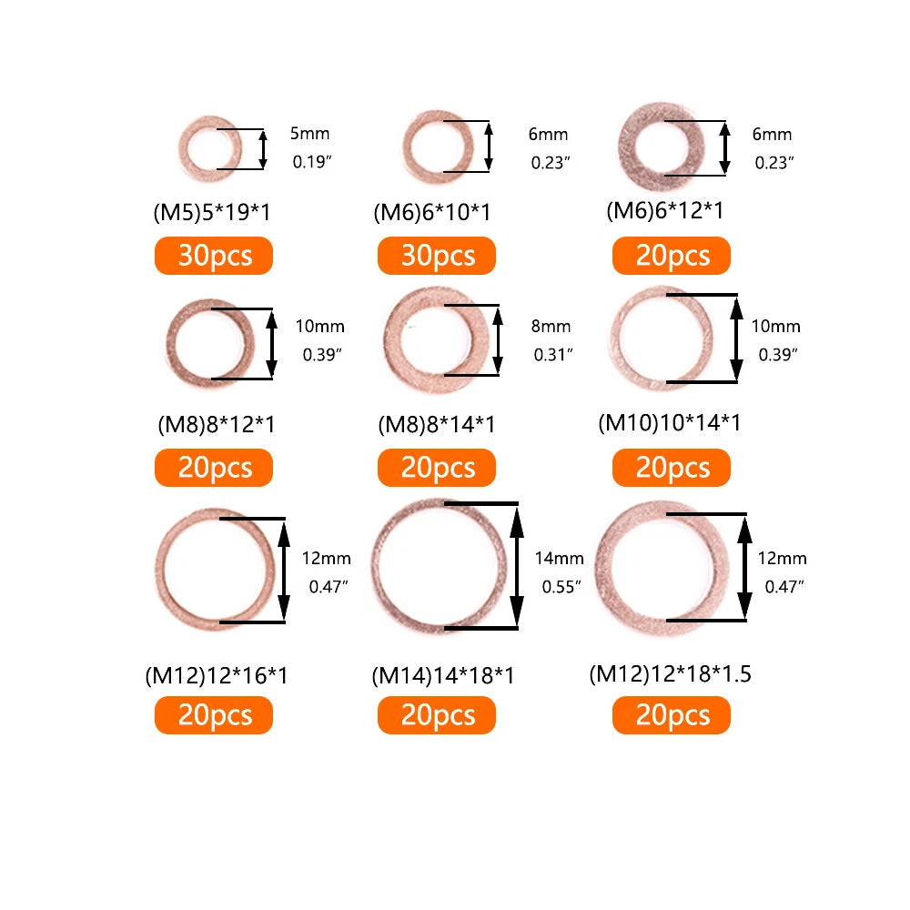 200pcs Copper Washer Kit For Diesel Injector Marine For Plant And More