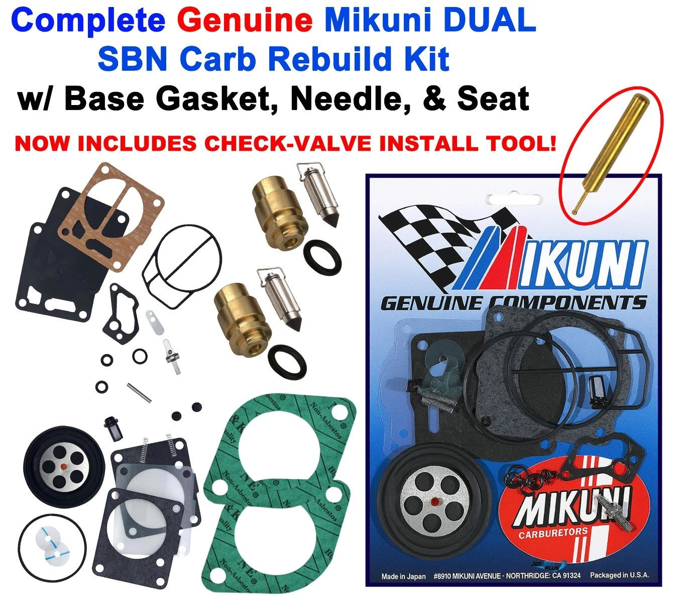 Sea Doo Dual Genuine Mikuni Carb Rebuild Kit Base Gasket & Needle