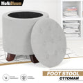 17" Gray Tufted Round Storage Ottoman