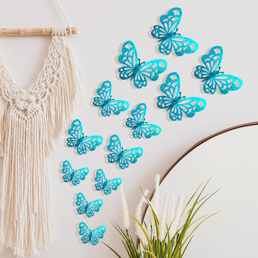 Butterfly Wall Stickers Blue Plastic 12pcs