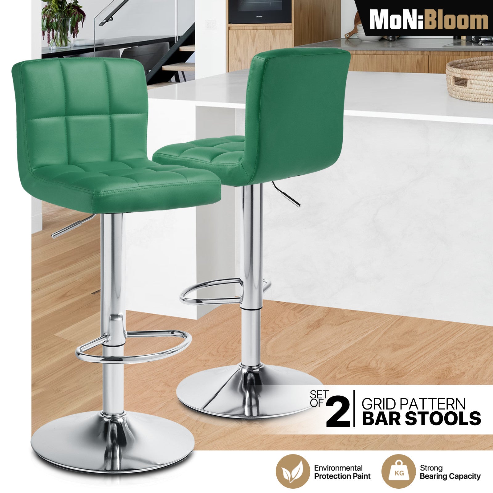 Green Adjustable Swivel Bar Stool with Back