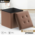 Faux Leather Brown Storage Ottoman - Cube