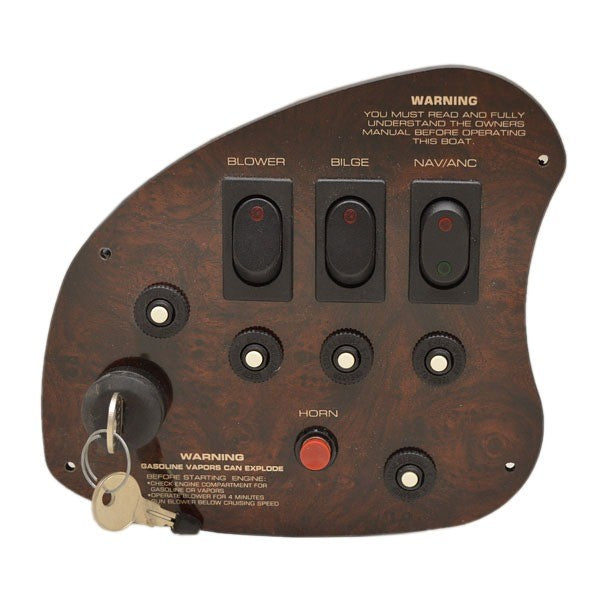 Rinker Boat Ignition Switch Panel 7 1/2 x 6 5/8 Inch Dark Woodgrain by Rinker