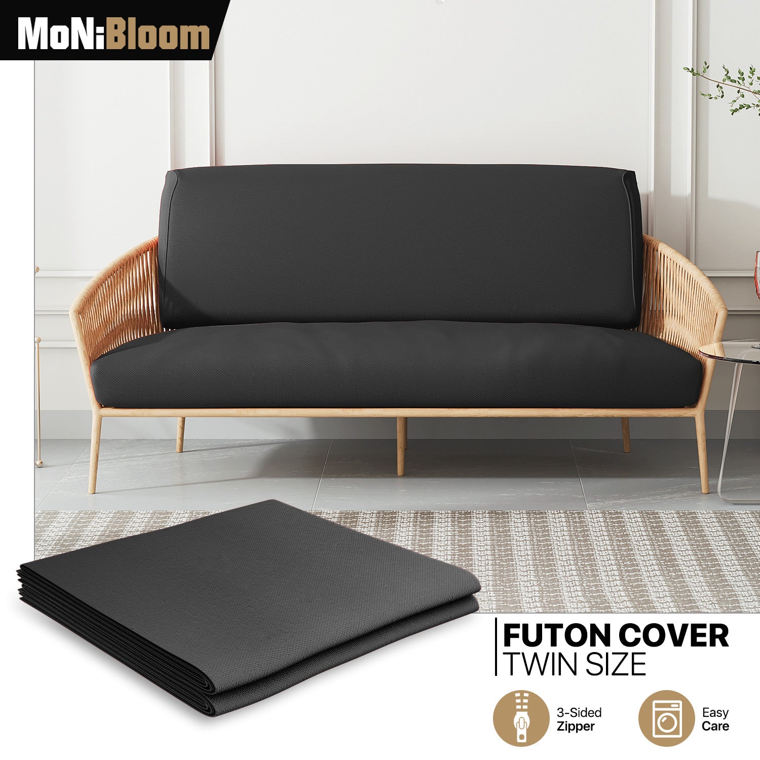 Black Twin Size Slipcovers Zippered Stretch Futon Cover