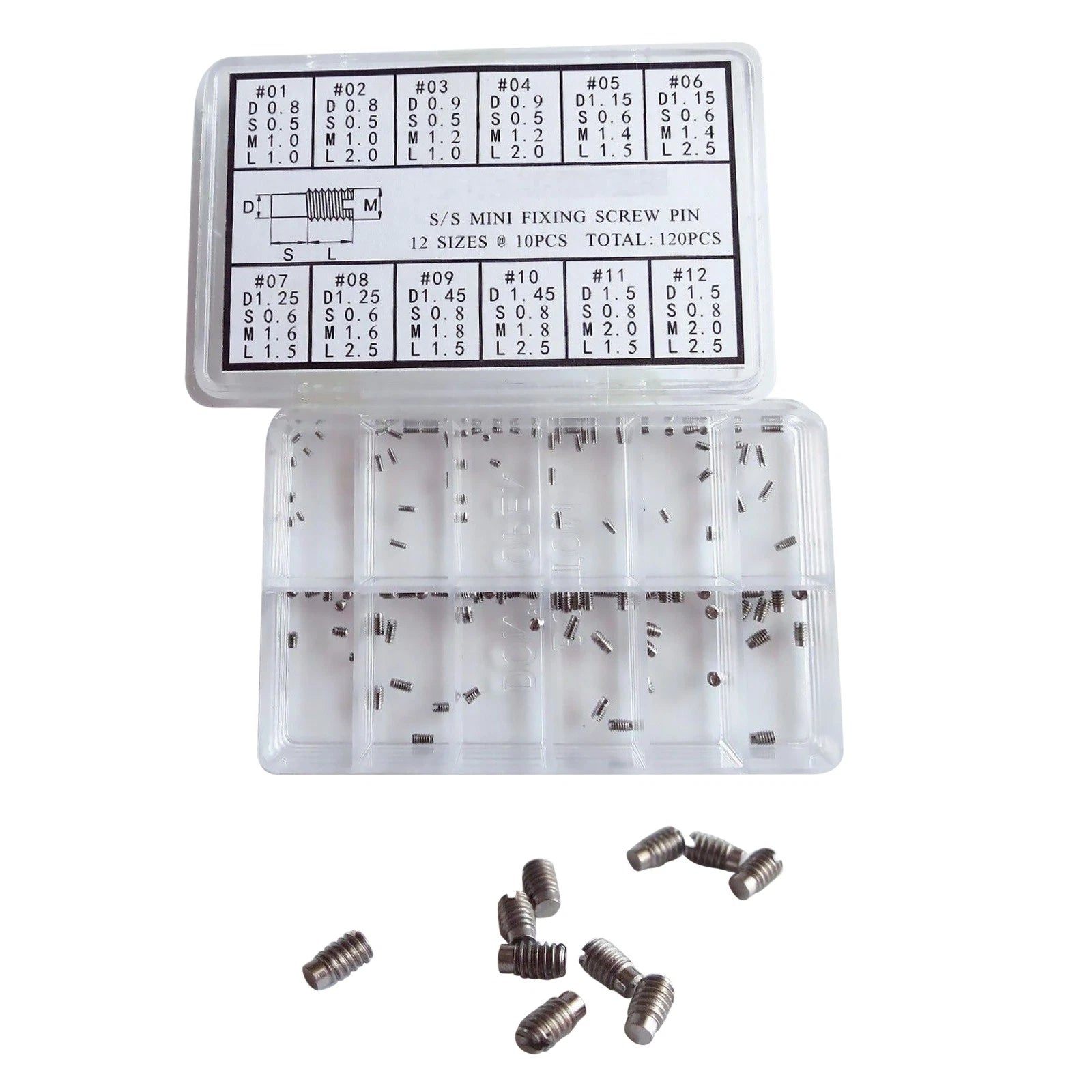 12 Sizes Silver Stainless Steel Mini Fixing Screw Pins Watch Repair