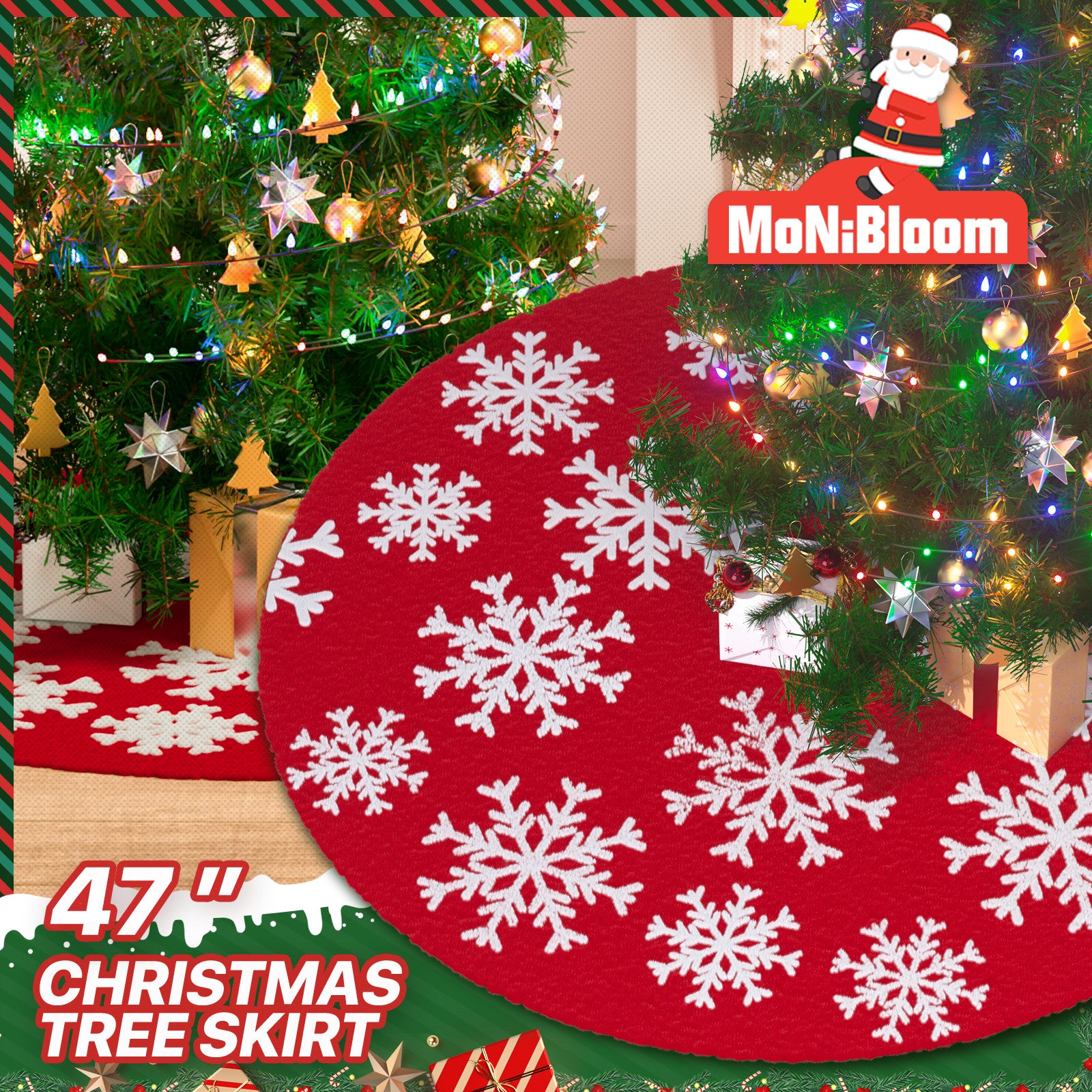 47 Inch Round Christmas Tree Skirt Buffalo Plaid Patter