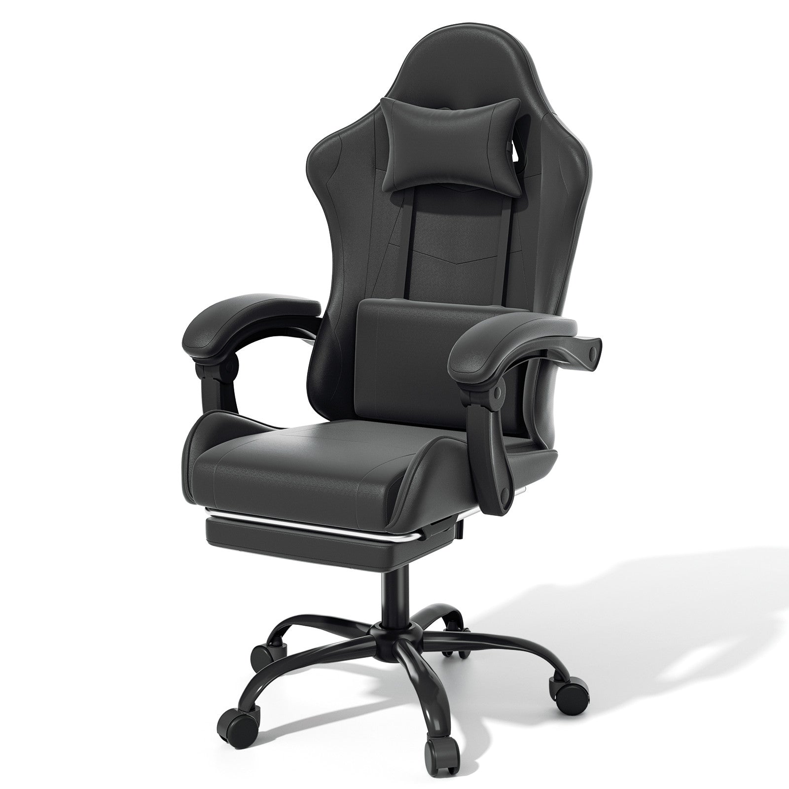 Black Ergonomic Gaming Chair with Footrest