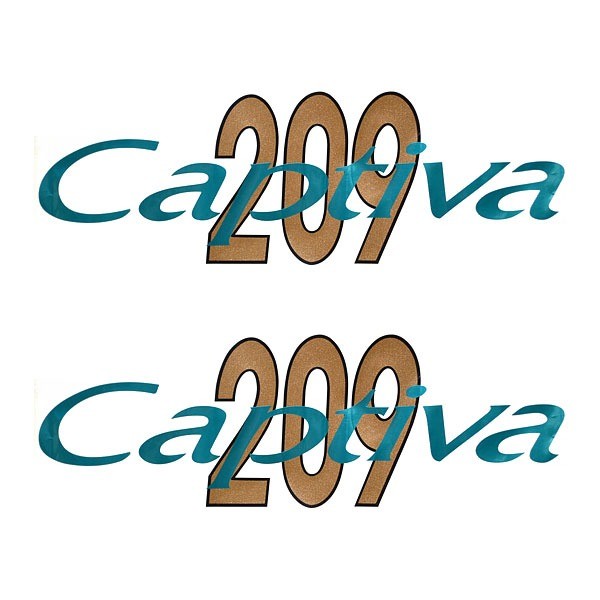 Rinker Boat Decals Captiva 209 Gold Teal Stickers (Pair) by Rinker