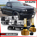 Left+Right Black Headlight+Bumper w/6500K LED Bulb for