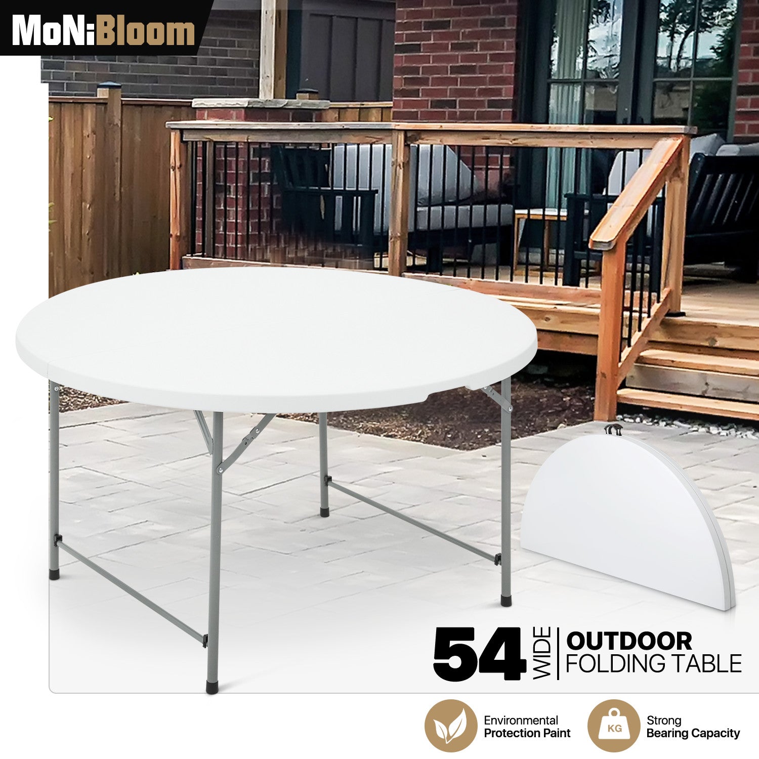White 4.5 FT Round Folding Table for Camping
