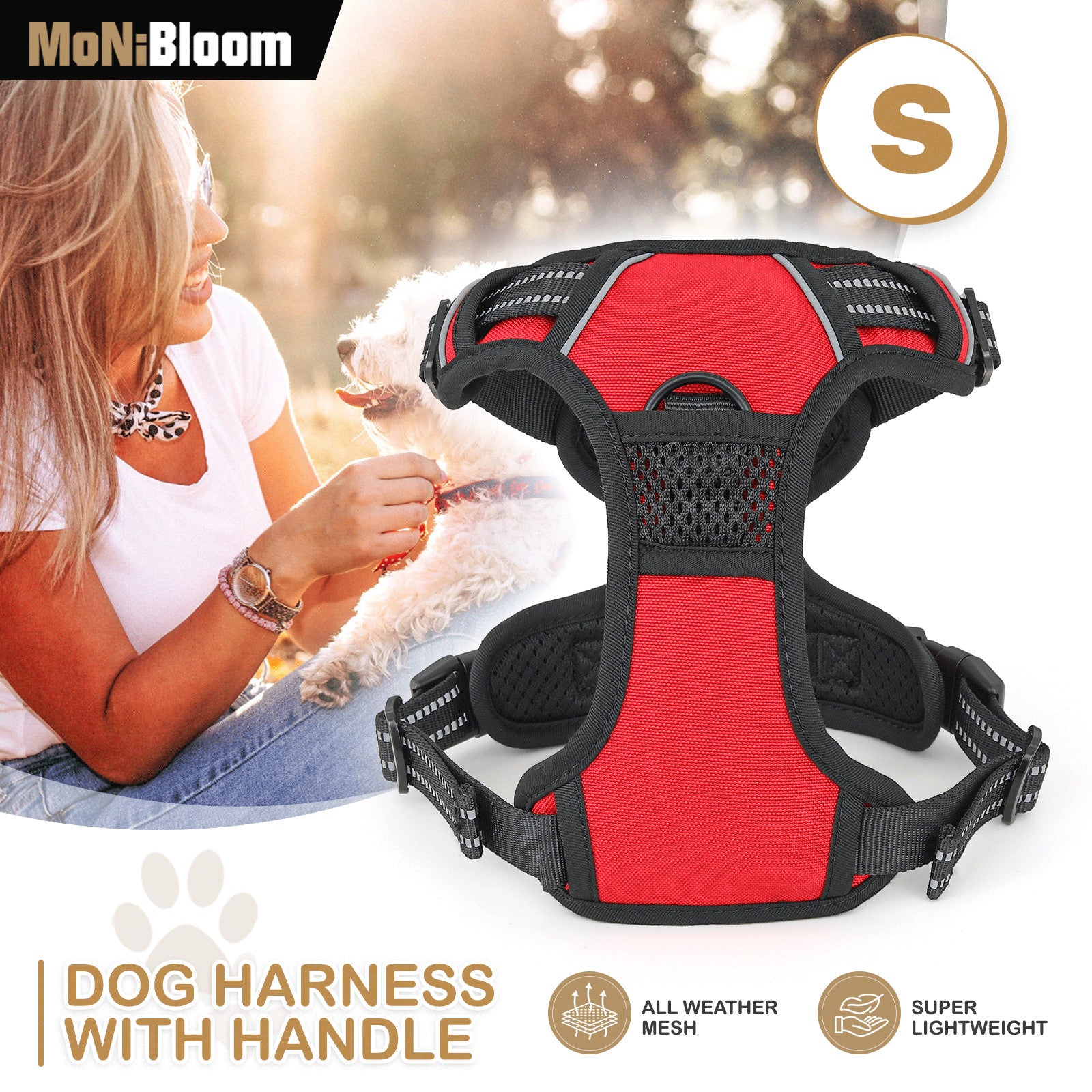 Red No Pull Dog Harness with Reflective Strips