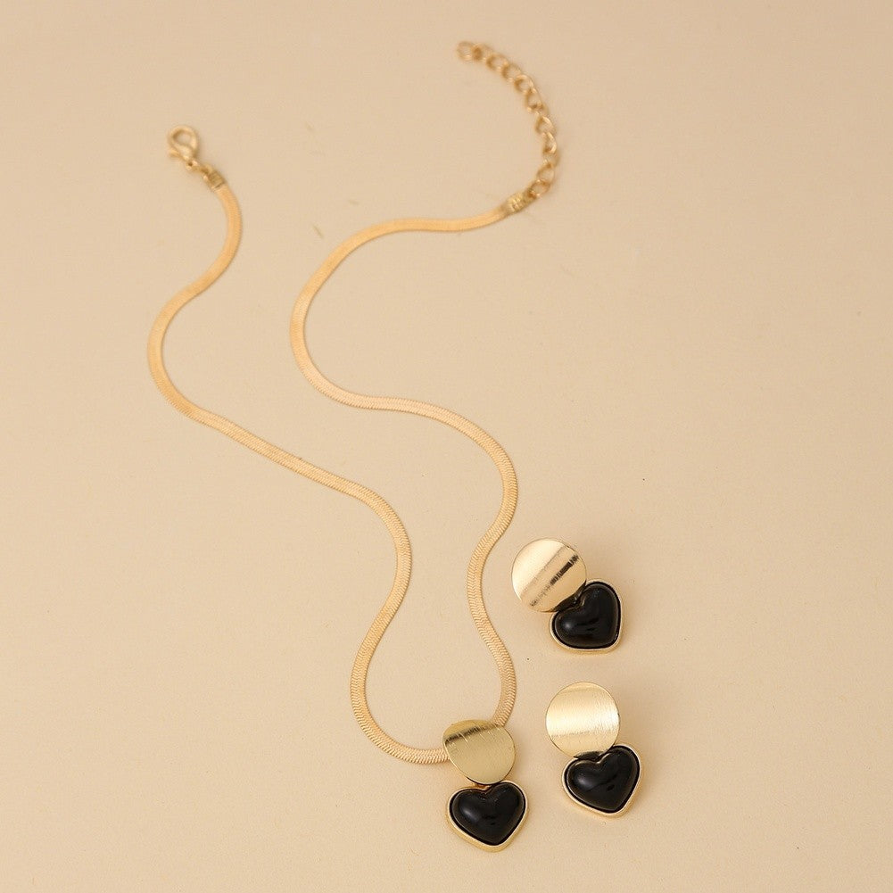 Women's Black Heart Shaped Jewelry Set