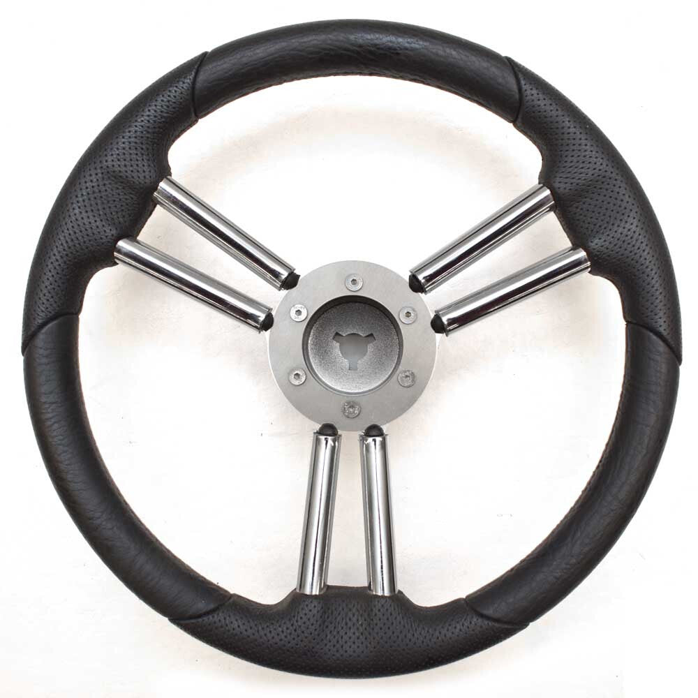 Boat Steering Wheel 14 Inch Black Silver Keyway